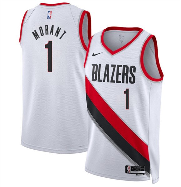 Men's Portland Trail Blazers 1 Ja Morant White 2026 Association Edition Stitched Basketball Jersey