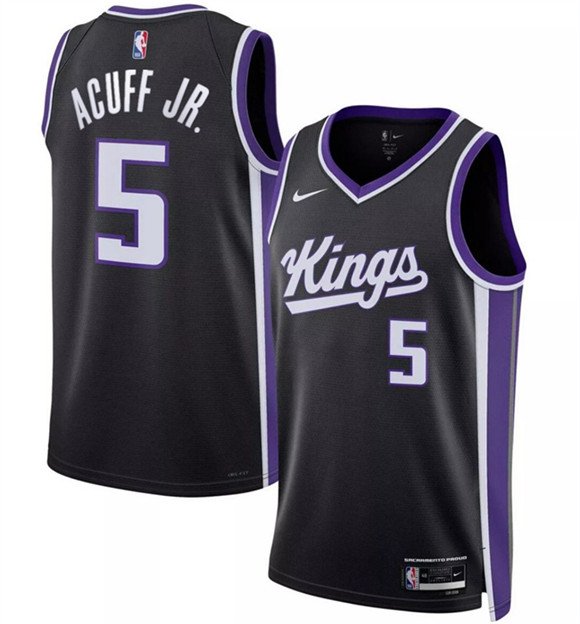 Men's Sacramento Kings 5 Darius Acuff Jr Black 2026 Draft Icon Edition Swingman Stitched Jersey