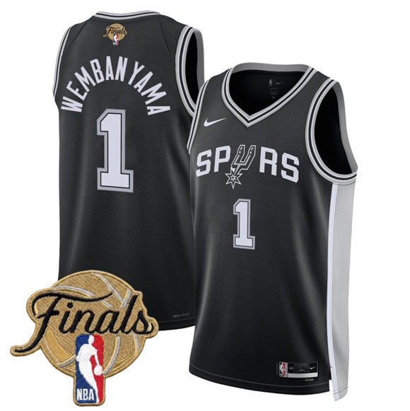 Men's San Antonio Spurs 1 Victor Wembanyama Black 2026 Finals Patch Icon Edition Stitched Basketball Jersey