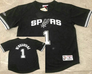 Men's San Antonio Spurs 1 Victor Wembanyama Black Short Sleeved Swingman Stitched Throwback Jersey