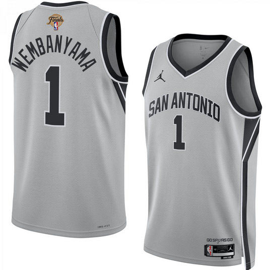 Men's San Antonio Spurs 1 Victor Wembanyama Gray 2026 Finals Patch Stitched Basketball Jersey