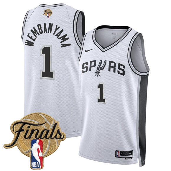 Men's San Antonio Spurs 1 Victor Wembanyama White 2026 Finals Patch Association Edition Stitched Basketball Jersey