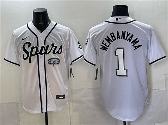 Men's San Antonio Spurs 1 Victor Wembanyama White Stitched Baseball Jersey