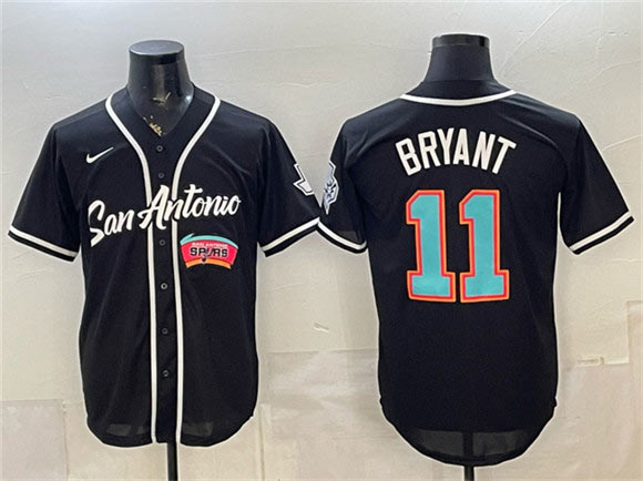 Men's San Antonio Spurs 11 Carter Bryant Black Stitched Baseball Jersey