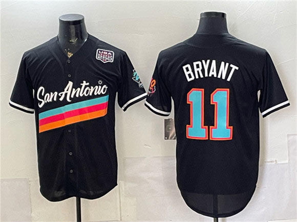 Men's San Antonio Spurs 11 Carter Bryant Black USA 250' Patch City Edition Stitched Baseball Jersey