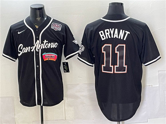 Men's San Antonio Spurs 11 Carter Bryant Black USA 250' Patch Stitched Baseball Jersey