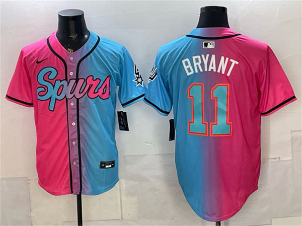Men's San Antonio Spurs 11 Carter Bryant Pink Blue Limited Stitched Baseball Jersey