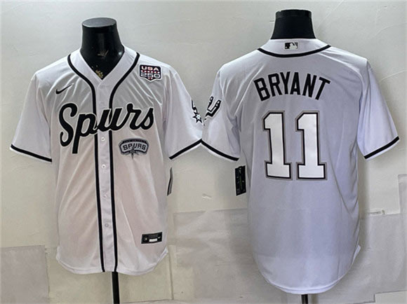 Men's San Antonio Spurs 11 Carter Bryant White USA 250' Patch Stitched Baseball Jersey