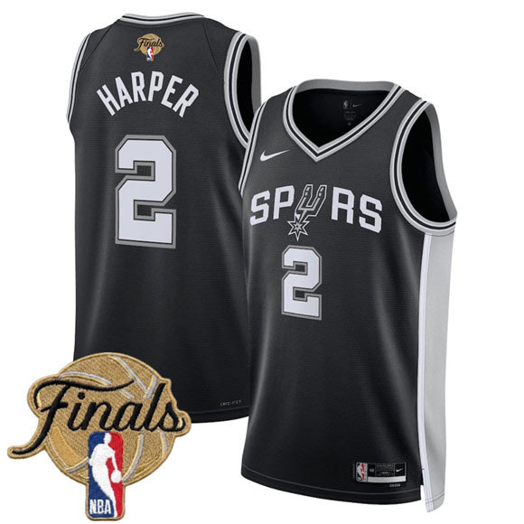 Men's San Antonio Spurs 2 Dylan Harper Black 2026 Finals Patch Icon Edition Stitched Basketball Jersey