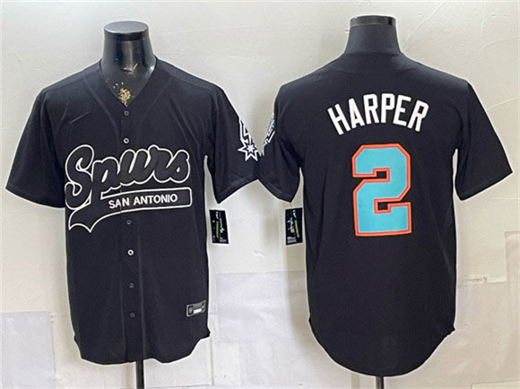 Men's San Antonio Spurs 2 Dylan Harper Black Stitched Baseball Jersey