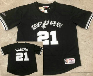 Men's San Antonio Spurs 21 Tim Duncan Black Short Sleeved Swingman Stitched Throwback Jersey
