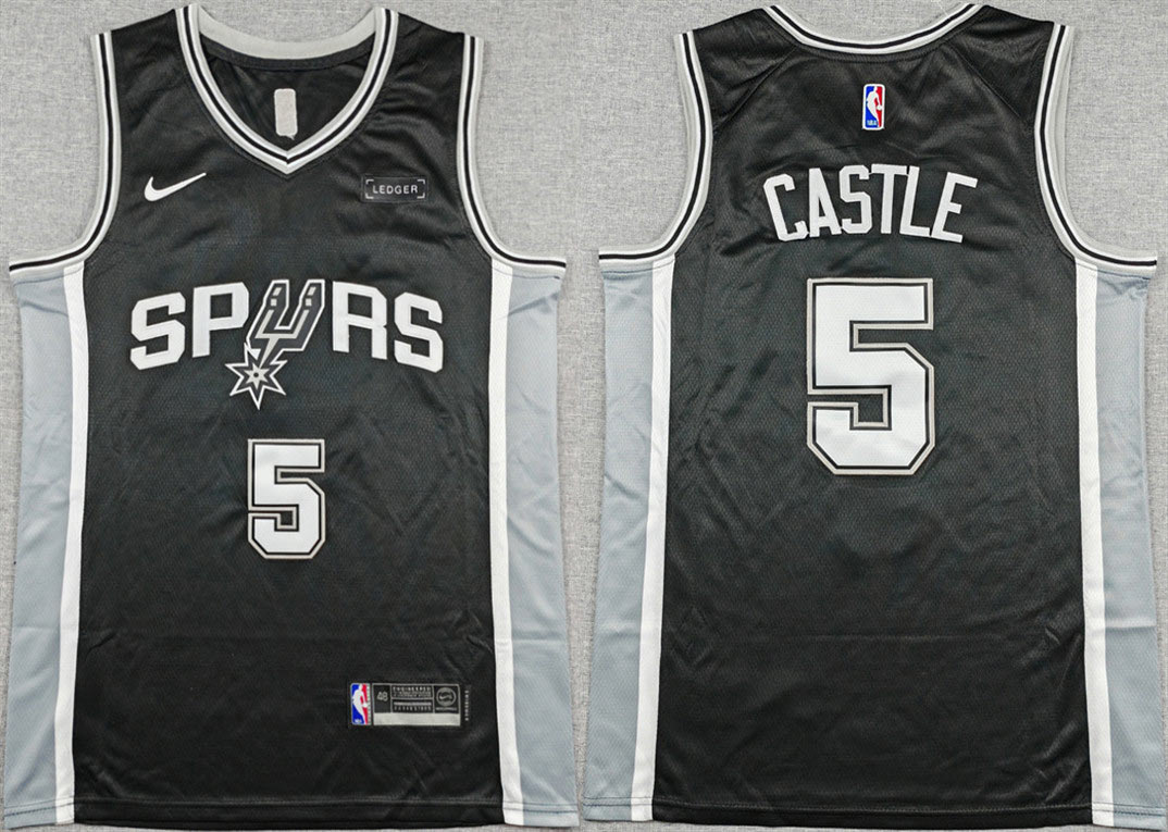 Men's San Antonio Spurs 5 Stephon Castle Black 2025 26 Icon Edition Stitched Basketball Jersey