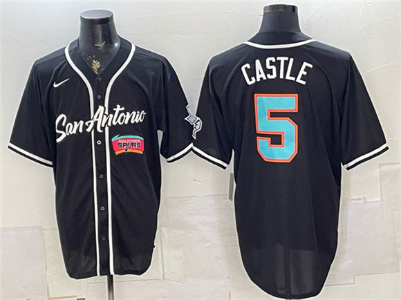 Men's San Antonio Spurs 5 Stephon Castle Black Stitched Baseball Jersey
