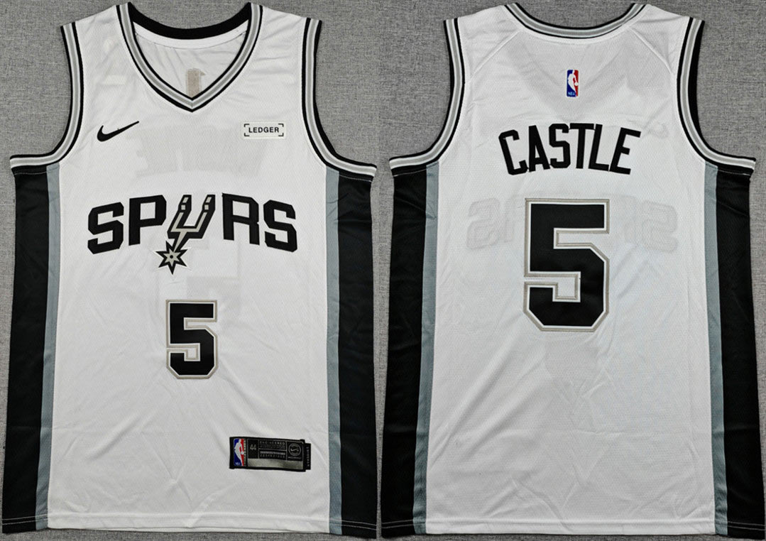 Men's San Antonio Spurs 5 Stephon Castle White 2025 26 Association Edition Stitched Basketball Jersey