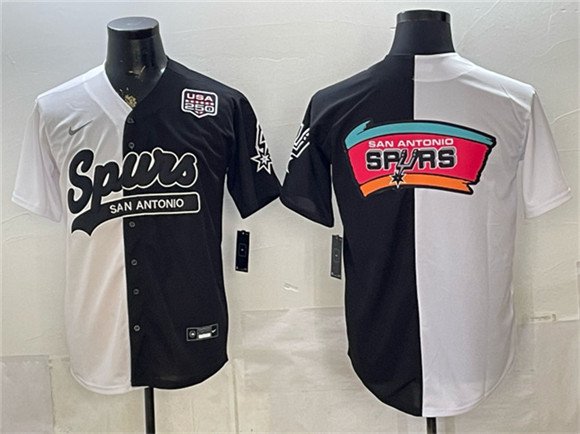 Men's San Antonio Spurs Team Big Logo White Black Split USA 250' Patch Stitched Baseball Jersey
