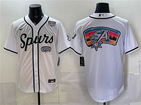 Men's San Antonio Spurs Team Big Logo White USA 250' Patch Stitched Baseball Jersey
