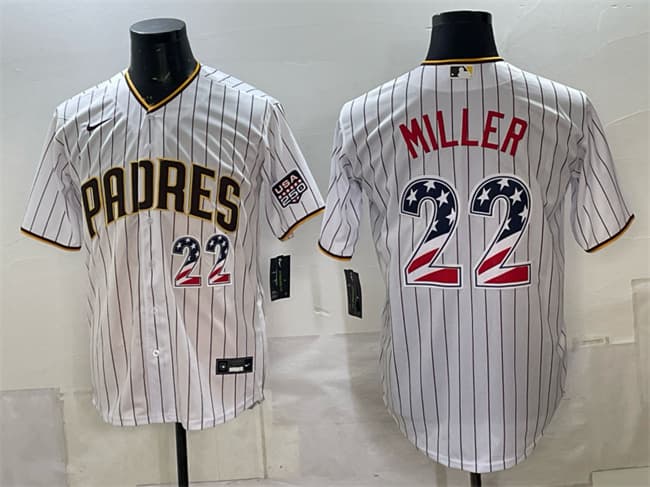 Men's San Diego Padres 22 Mason Miller White USA 250 Fourth of July Home Stitched Baseball Jersey