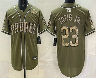 Men's San Diego Padres 23 Fernando Tatis Jr Olive 2026 Armed Forces Day Jersey