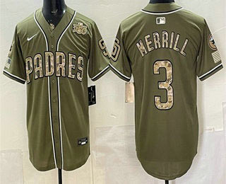 Men's San Diego Padres 3 Jackson Merrill Olive 2026 Armed Forces DayJersey