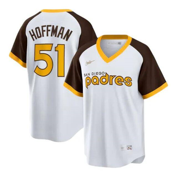 Men's San Diego Padres 51 Trevor Hoffman White Cooperstown Stitched Jersey