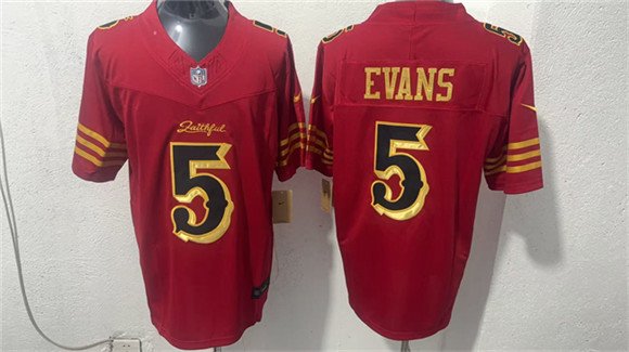 Men's San Francisco 49ers 5 Mike Evans Red Gold 2026 F U S E Rivalries Vapor Limited Football Stitched Jersey Men's San Francisco 49ers 5 Mike Evans Red Gold 2026 F U S E Rivalries Vapor Limited Football Stitched Jersey