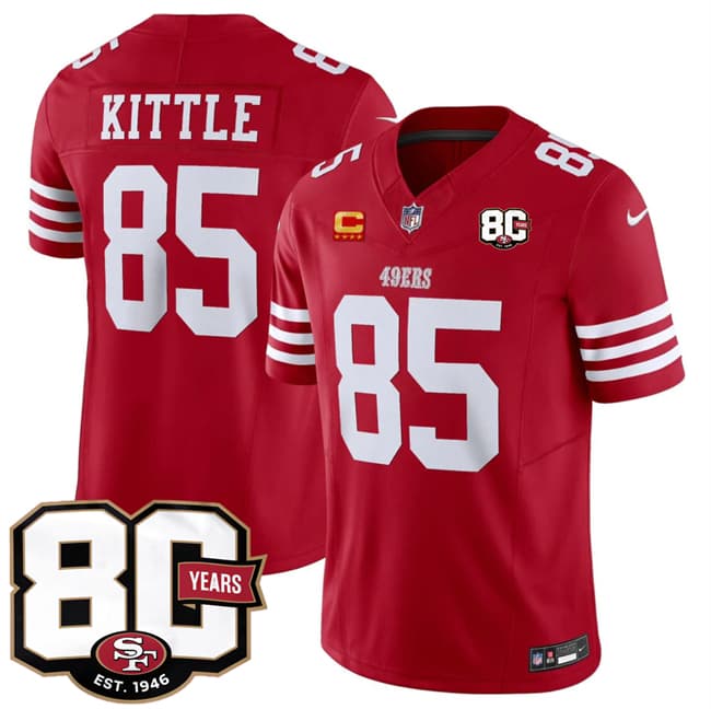 Men's San Francisco 49ers 85 George kittle Red 80th Anniversary Patch And 4 Star C Patch 2026 F U S E Vapor Untouchable Limited Football Stitched Jersey