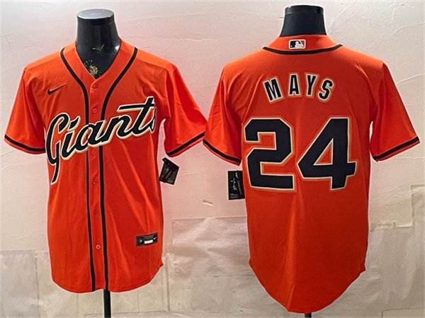 Men's San Francisco Giants 24 Willie Mays Orange Cool Base Stitched Baseball Jersey