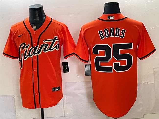 Men's San Francisco Giants 25 Barry Bonds Orange Cool Base Stitched Baseball Jersey