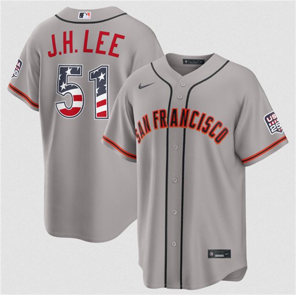Men's San Francisco Giants 51 Jung Hoo Lee Gray 2026 USA 250 Fourth of July Stitched Baseball Jersey