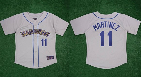 Men's Seattle Mariners 11 Edgar Martinez Gray 1989 Stitched Baseball Jersey