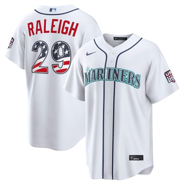 Men's Seattle Mariners 29 Big Dumper White USA 250 Fourth of July Home Stitched Baseball Jersey
