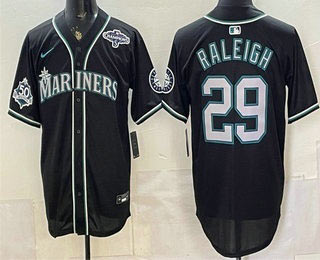 Men's Seattle Mariners 29 Cal Raleigh 50th Black Out Style Vapor Premier Limited Jersey