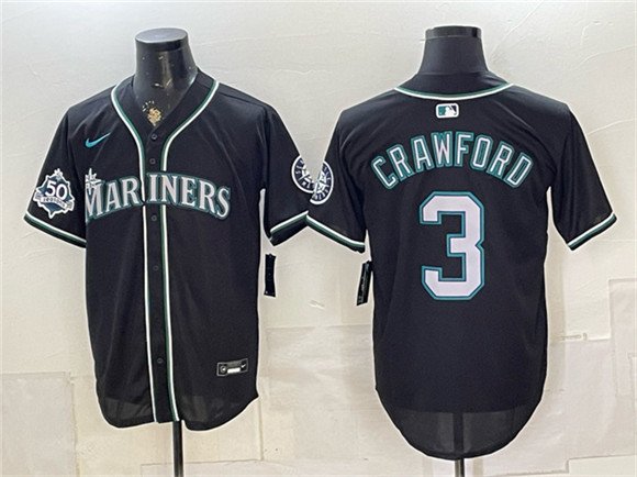 Men's Seattle Mariners 3 J P Crawford Black 50th Anniversary Alternate Stitched Baseball Jersey