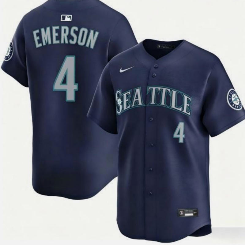 Men's Seattle Mariners 4 Colt Emerson Navy Cool Base Stitched Baseball Jersey Men's Seattle Mariners 4 Colt Emerson Navy Cool Base Stitched Baseball Jersey