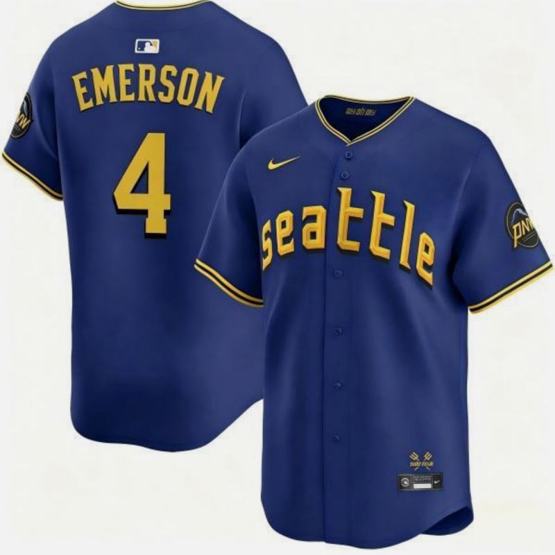 Men's Seattle Mariners 4 Colt Emerson Royal 2025 Cool Base Stitched jersey Men's Seattle Mariners 4 Colt Emerson Royal 2025 Cool Base Stitched jersey