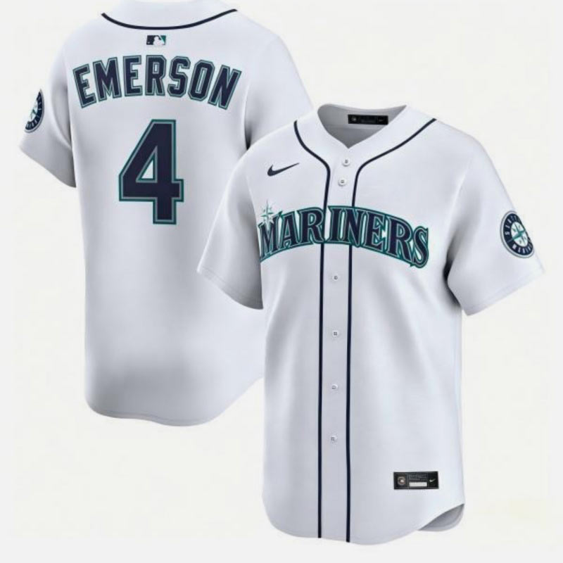 Men's Seattle Mariners 4 Colt Emerson White Cool Base Stitched Baseball Jersey Men's Seattle Mariners 4 Colt Emerson White Cool Base Stitched Baseball Jersey