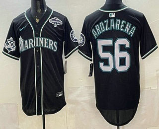 Men's Seattle Mariners 56 Randy Arozarena 50th Black Out Style Vapor Premier Limited Jersey