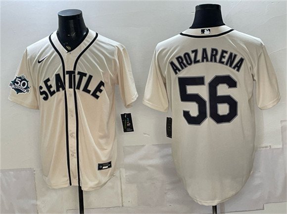 Men's Seattle Mariners 56 Randy Arozarena Cream 50th Anniversary Alternate Stitched Baseball Jersey