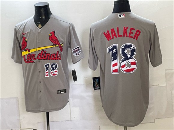 Men's St Louis Cardinals 18 Jordan Walker Gray USA 250 Fourth of July Stitched Baseball Jersey