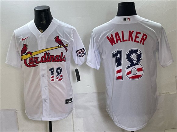 Men's St Louis Cardinals 18 Jordan Walker White USA 250 Fourth of July Stitched Baseball Jersey