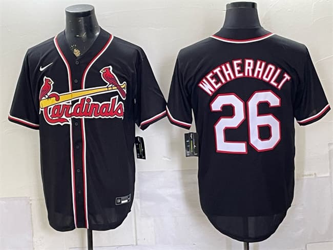 Men's St Louis Cardinals 26 JJ Wetherholt 2026 Fashion Replica Black Out Stitched Baseball Jersey