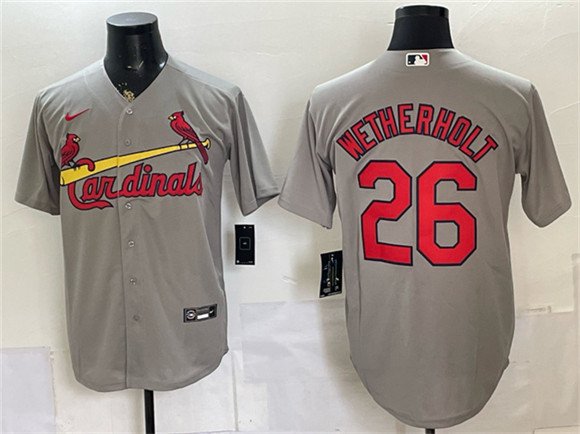 Men's St Louis Cardinals 26 JJ Wetherholt Gray Cool Base Stitched Baseball Jersey