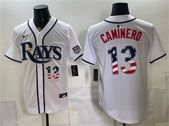 Men's Tampa Bay Rays 13 Junior Caminero White 2026 USA 250 Fourth of July Home Stitched Baseball Jersey Men's Tampa Bay Rays 13 Junior Caminero White 2026 USA 250 Fourth of July Home Stitched Baseball Jersey