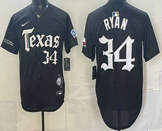 Men's Texas Rangers 34 Nolan Ryan Black Gothic Mexico 2025 Vapor Premier Limited Jersey