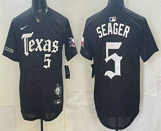 Men's Texas Rangers 5 Corey Seager Black Gothic Mexico 2025 Vapor Premier Limited Jersey