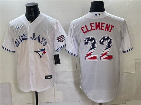 Men's Toronto Blue Jays 22 Ernie Clement White 2026 USA 250 Fourth of July Stitched Baseball Jersey