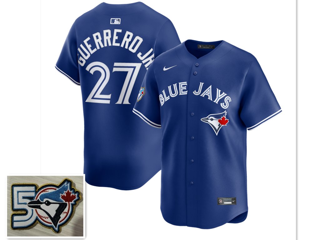 Men's Toronto Blue Jays 27 Vladimir Guerrero Jr Royal 50th Anniversary Alternate Limited Jersey
