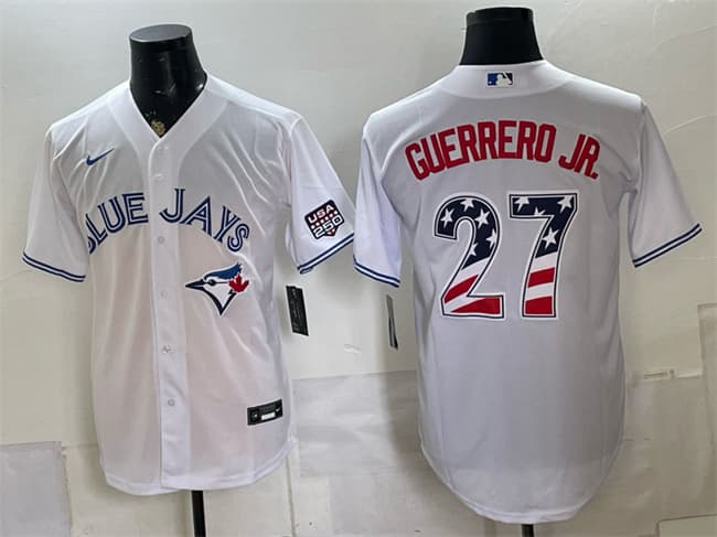 Men's Toronto Blue Jays 27 Vladimir Guerrero Jr White 2026 USA 250 Fourth of July Stitched Baseball Jersey