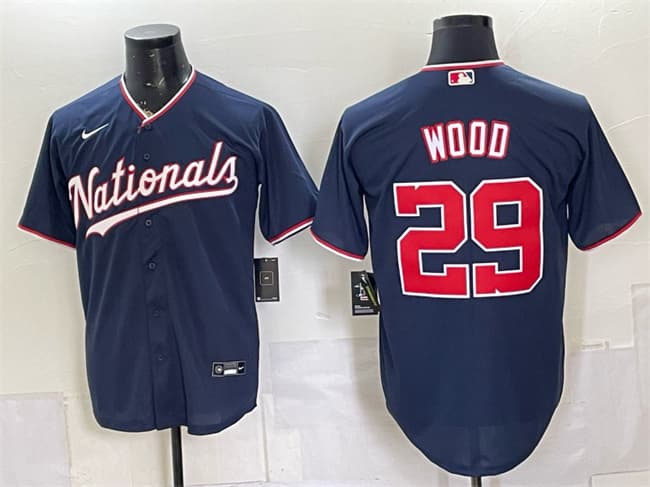 Men's Washington Nationals 29 James Wood Navy Stitched Baseball Jersey