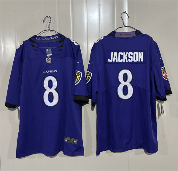 Mens Baltimore Ravens 8 Lamar Jackson Purple 2026 Alternate Vapor Limited Football Stitched Jersey Mens Baltimore Ravens 8 Lamar Jackson Purple 2026 Alternate Vapor Limited Football Stitched Jersey